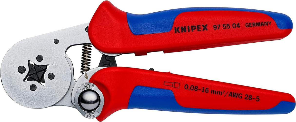 Knipex Alicate autoajustable para crimpar punteras huecas de acceso lateral cromado, con fundas multicomponentes 180 mm 97 55 04