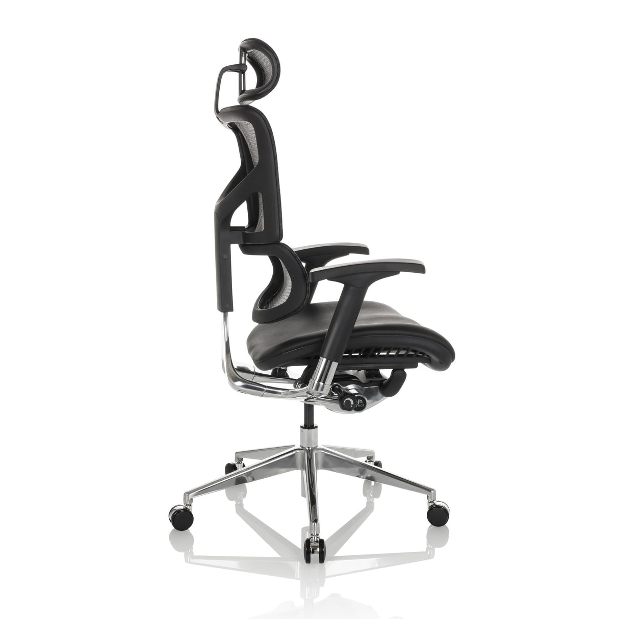 hjh OFFICE Silla de Oficina Profesional Ergo-U2 LM Silla giratoria ergonómica de Cuero, Apoyo Lumbar Flexible, Respaldo Regulable en Altura, Respaldo de Rejilla Negro 651102