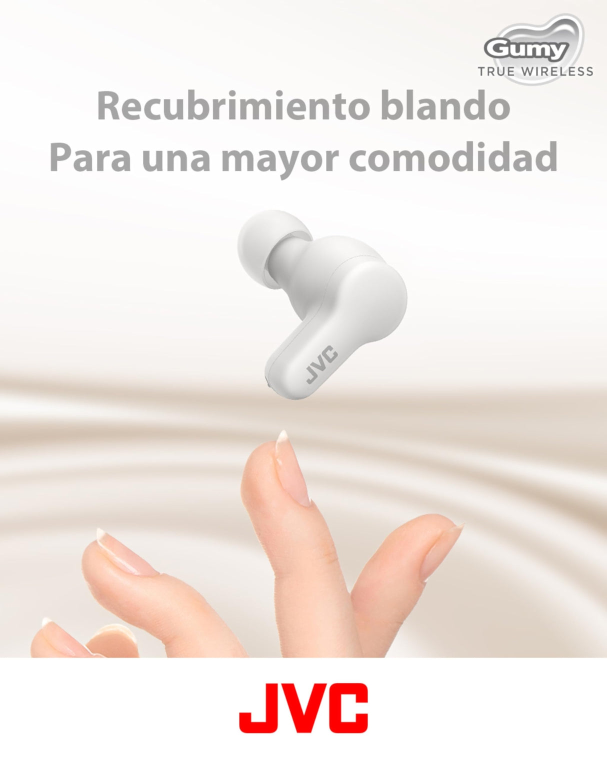 JVC Auriculares Inalámbricos Gumy con Bluetooth 5.3 - True Wireless, Recubrimiento Elástico, 24 Horas de Batería, 3 Modos de Sonido, Resistencia a Salpicaduras iPX4, HA-Z77T-W (Blanco)