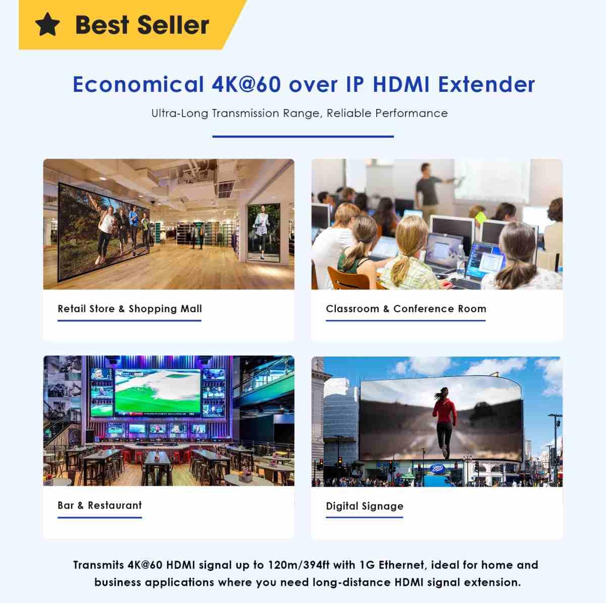 PremiumCord Extensor HDMI 4K hasta 120 m vía LAN, Over IP, Cat5/5E/6, UHD 4K 2160p 60Hz, Full HD 1080p, 4:4:4, HDMI 2.0, HDCP 2.2, Carcasa Robusta de Aluminio