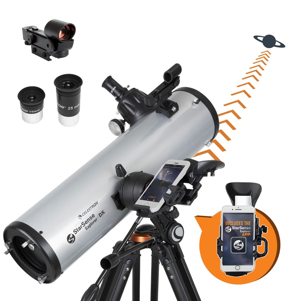 Celestron | Telescopio Manual para utilizar con Smartphone (Reflector Newtoniano StarSense Explorer DX 130AZ, Con App para Smartphone, Lente objetiva de 130 mm) Gris
