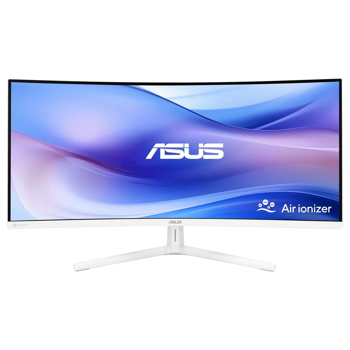 ASUS VU34WCIP-W Monitor Eye-Care WQHD de 34 Pulgadas, 3440x1440, curvatura 1500R, sin Marco, 100 Hz, ionizador de Aire, SmoothMotion, Eye Care Plus, USB-C PD 65 W, Altavoces, sostenibilidad óptima