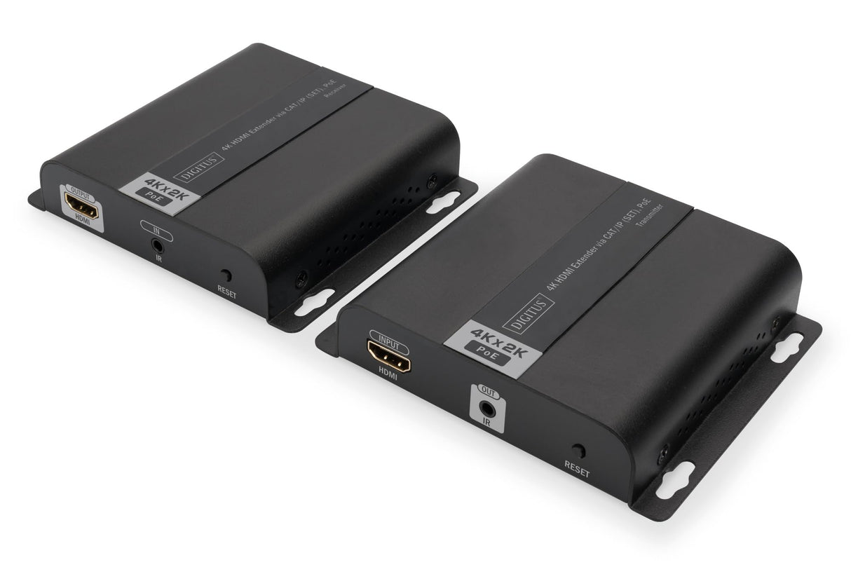 DIGITUS DS-55124 Extensor HDMI - Divisor HDMI - UHD 4K 30 Hz - 120 m a través de cable LAN - Ilimitado a través de Ethernet (IP-capaz) - Set: Transmisor y Receptor - Loop-Out, infrarrojos IR, PoE