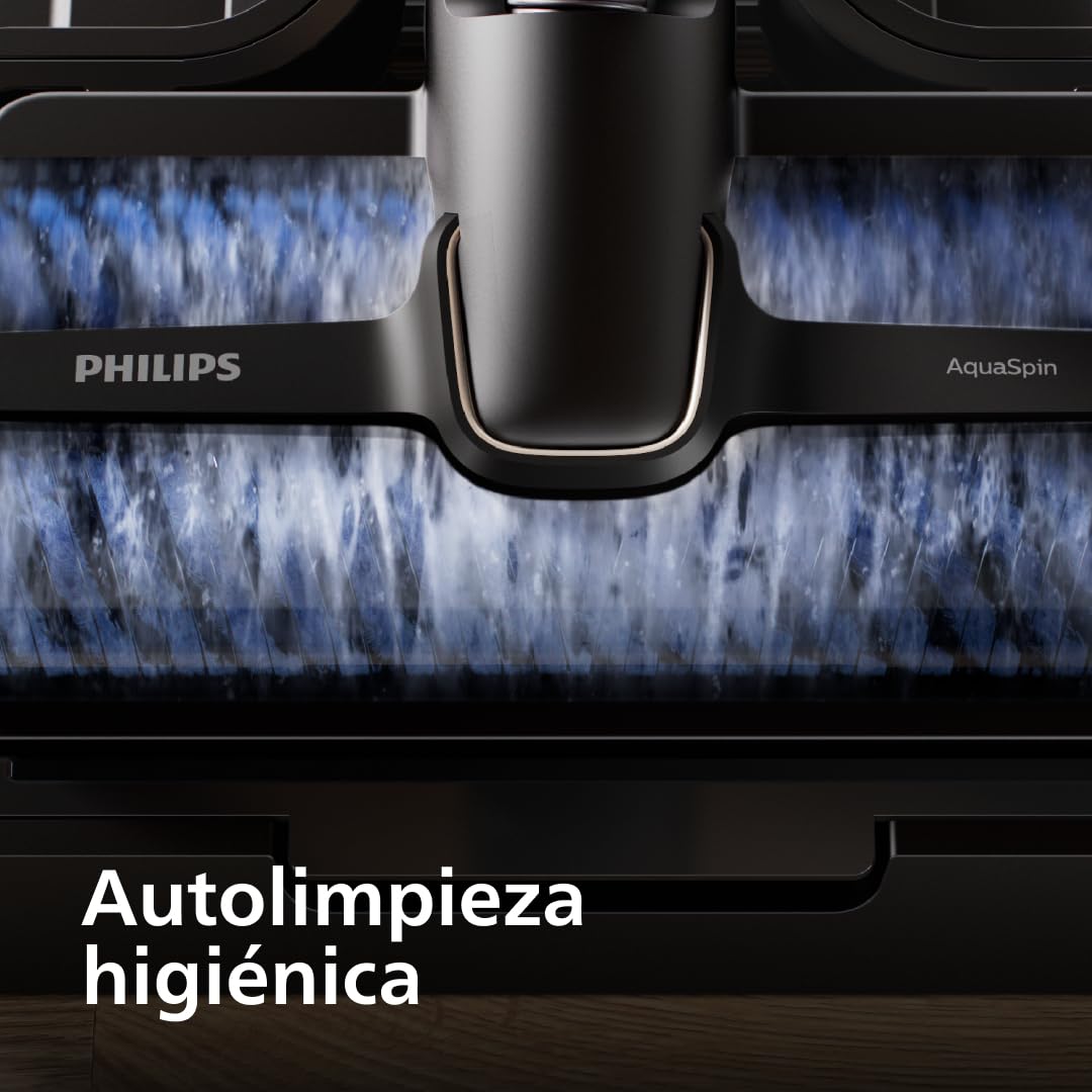 Philips AquaTrio 9000 Aspiradora & Limpiador Sin Cable – Todo-en-Uno para Polvo, Manchas, Líquidos y Dueños de Mascotas, Cepillos AquaSpin de Alta Velocidad, Sistema de Auto-Limpieza (XW9463/11)