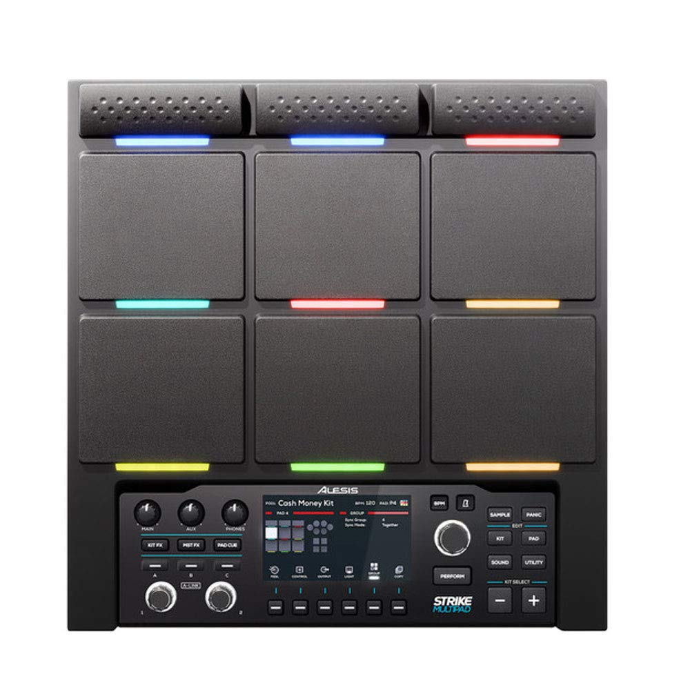 Alesis Strike Multipad - Pad de Percusión, 9 Disparadores con Retroiluminación RGB, Sampler, Looper, Tarjeta de Sonido con 2 Entradas/2 Salidas, Carga de Samples USB y Pantalla de 4,3 Pulgadas