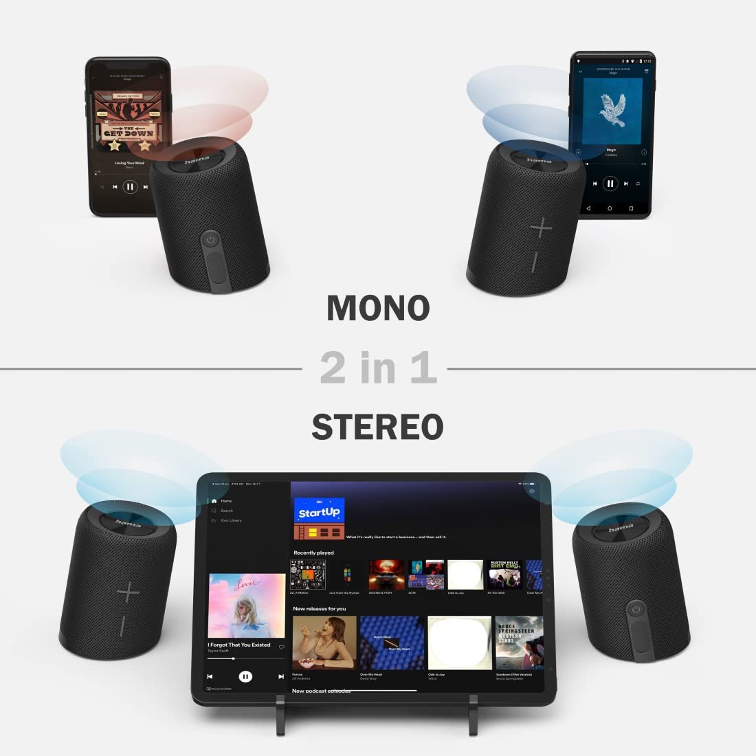 Hama | Altavoz Bluetooth Twin 3.0 (Altavoz Inalámbrico, Gran Potencia, Resistente al Agua IP67, Se Puede Dividir en 2 Altavoces Individuales) Color Negro