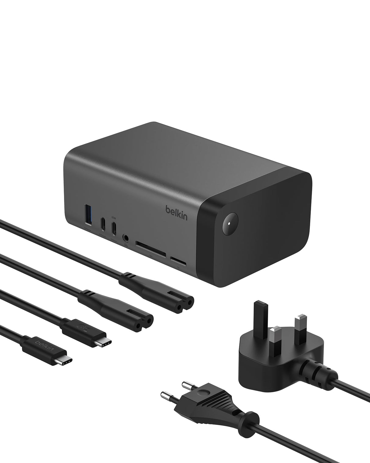 Belkin Hub USB-C, Base Dock USB c 11 en 1 Pro GAN 150 W, Docking Station con USB-C, USB-A, Ethernet, SD, MicroSD, Puerto 3,5 mm, Puertos HDMI 4K para Tres monitores, Compatible con MacBook Pro y más