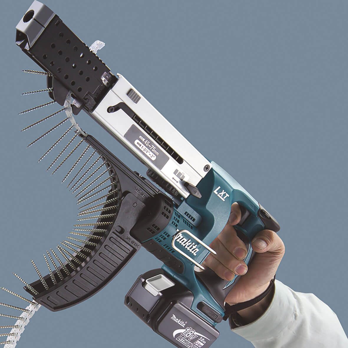 Makita Atornillador eléctrico, 45 – 75 mm, 18 V, 2 Cargador en maletín de transporte, dfr7 50rme, DFR750RTE 235 wattsW, 18 voltsV
