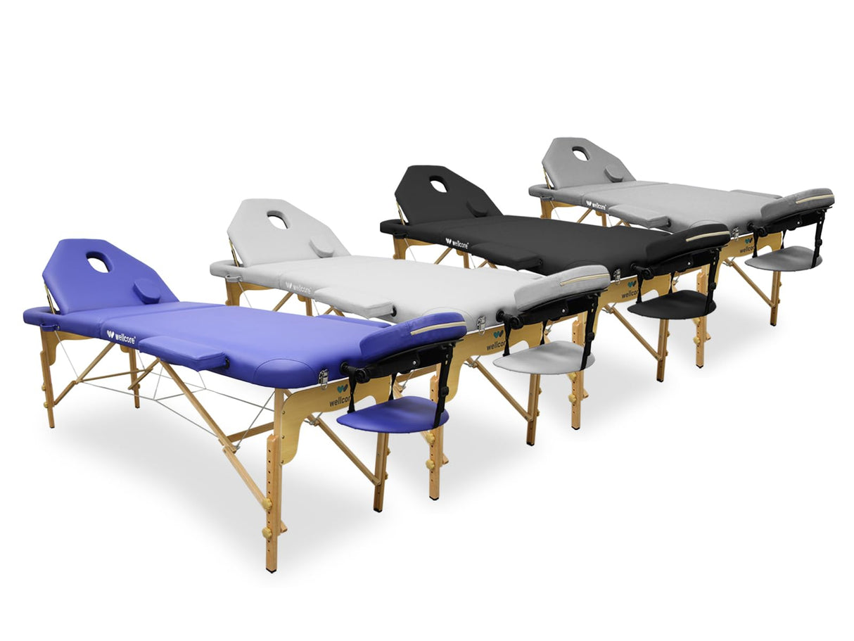 QUIRUMED Camilla de Masaje Plegable WELLCORE, con Respaldo abatible, Fabricada en Madera, Polipiel, 195 x 70 cm, Altura Regulable, Cabezal extraÃble, Agujero Facial, Color Negro, hasta 225 kg
