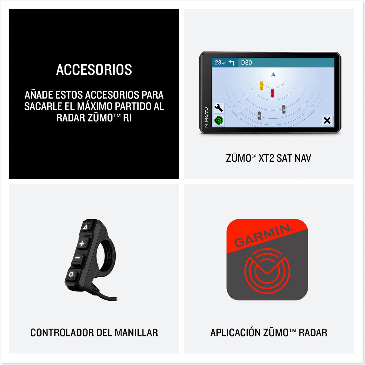 Garmin zūmo R1, Radar de visión Trasera y Visibilidad de ángulo Muerto para Motocicletas, Discreto, con Luces externas y alertas sonoras, emparejable con zūmo XT2 o Smartphone Compatible.