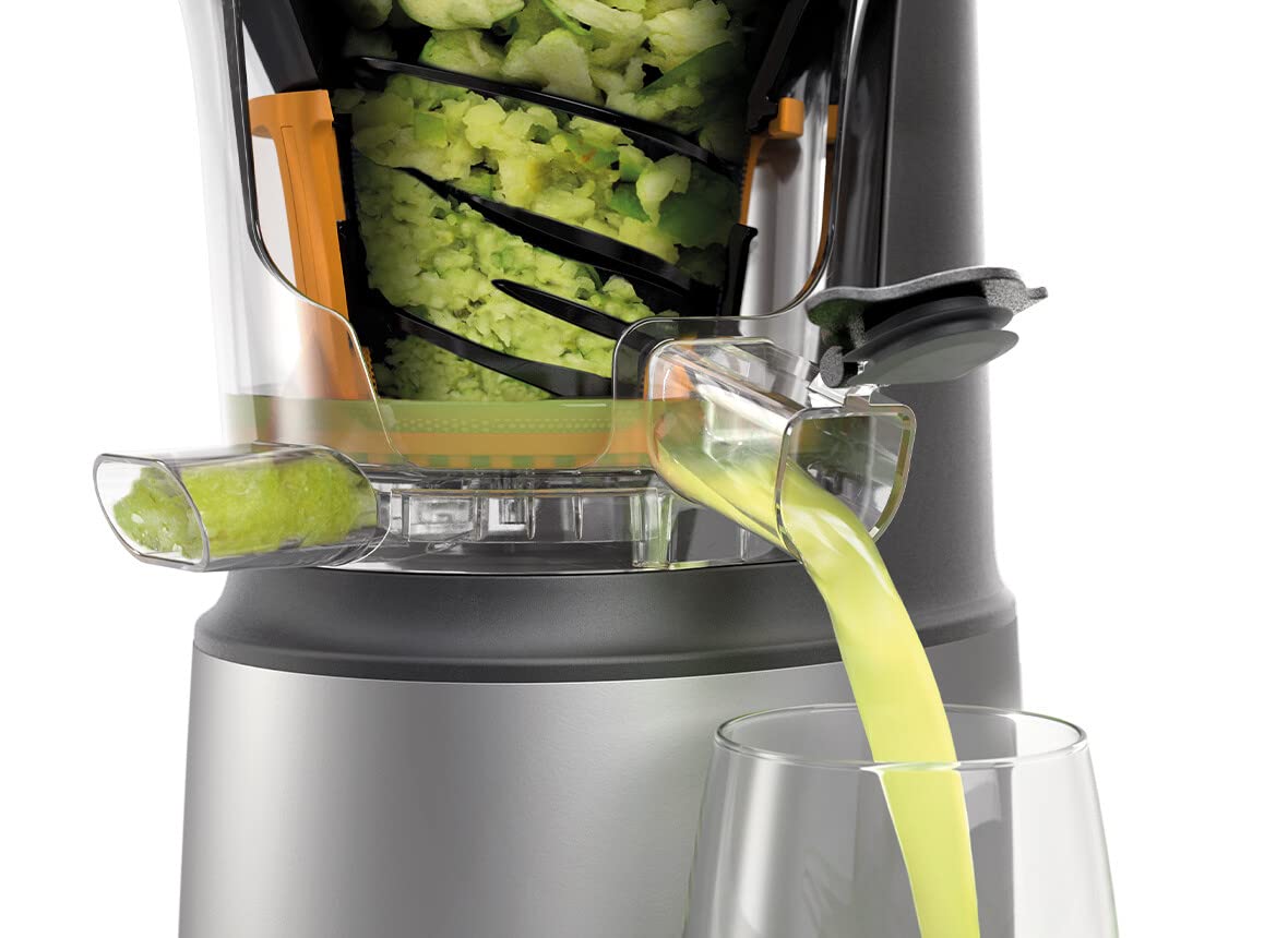 Kenwood PureJuice Pro JMP85.000SI, Extractor Zumo Verduras y Frutas con Recipiente para Pulpa y Jarra para Zumo, Tubo de Alimentación XL, Tapa Antigoteo, 230W, Plata