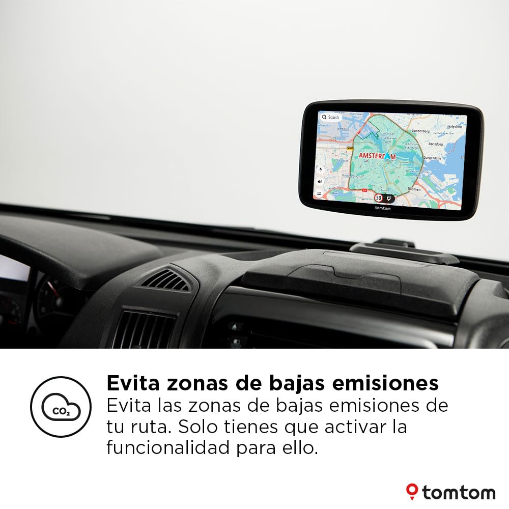 TomTom GPS para Autocaravana GO Camper MAX de 2. Gen. Pantalla de 7" con PDI, actualizaciones por Wi-Fi, TomTom Traffic, perfiles de vehículo, mapas del Mundo y Zonas de Bajas emisiones