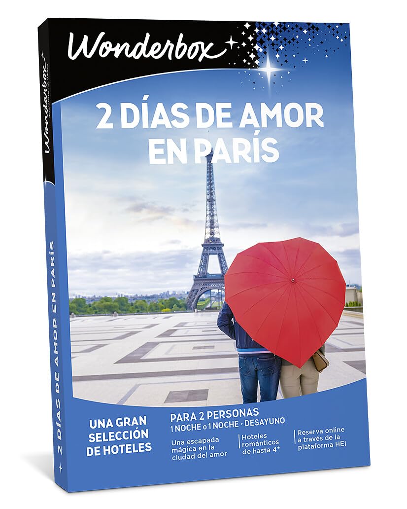 WONDERBOX - Caja Regalo - 2 días de Amor en París - 1 Noche inolvidable en hoteles románticos hasta 4 Estrellas para 2 Personas - Ideas Regalo Pareja Original