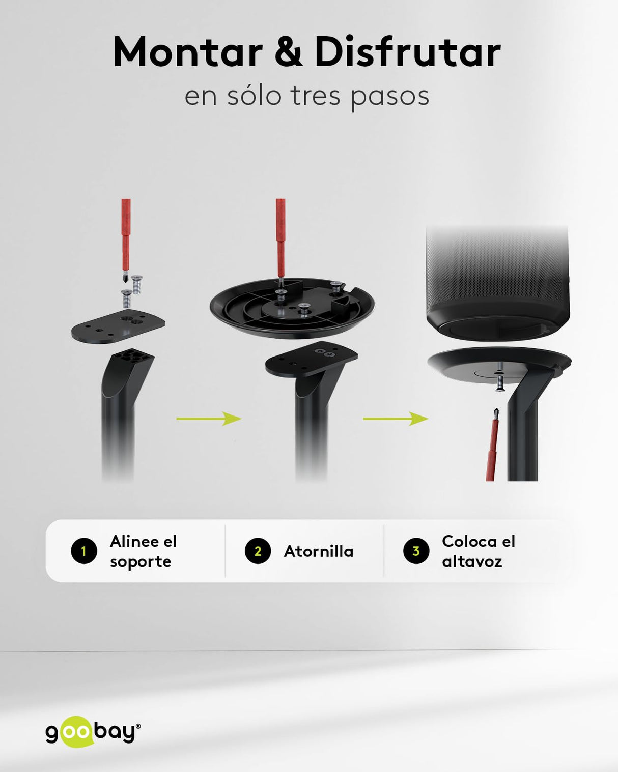 goobay Soporte para Altavoces Sonos Era 100, Capacidad de Carga de 3 K, gestión de Cables, 71,5cm de Altura, Negro, 71026