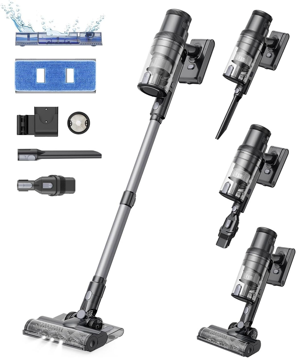 Proscenic P11 Mopping Aspiradora sin Cable y Fregona 2 en 1, 45kPa/550W/60Min Aspiradora Escoba Inalámbrico y Vertical con Batería Antienredos para Alfombras/Suelos Duros/Cortinas/Pelos de Mascotas