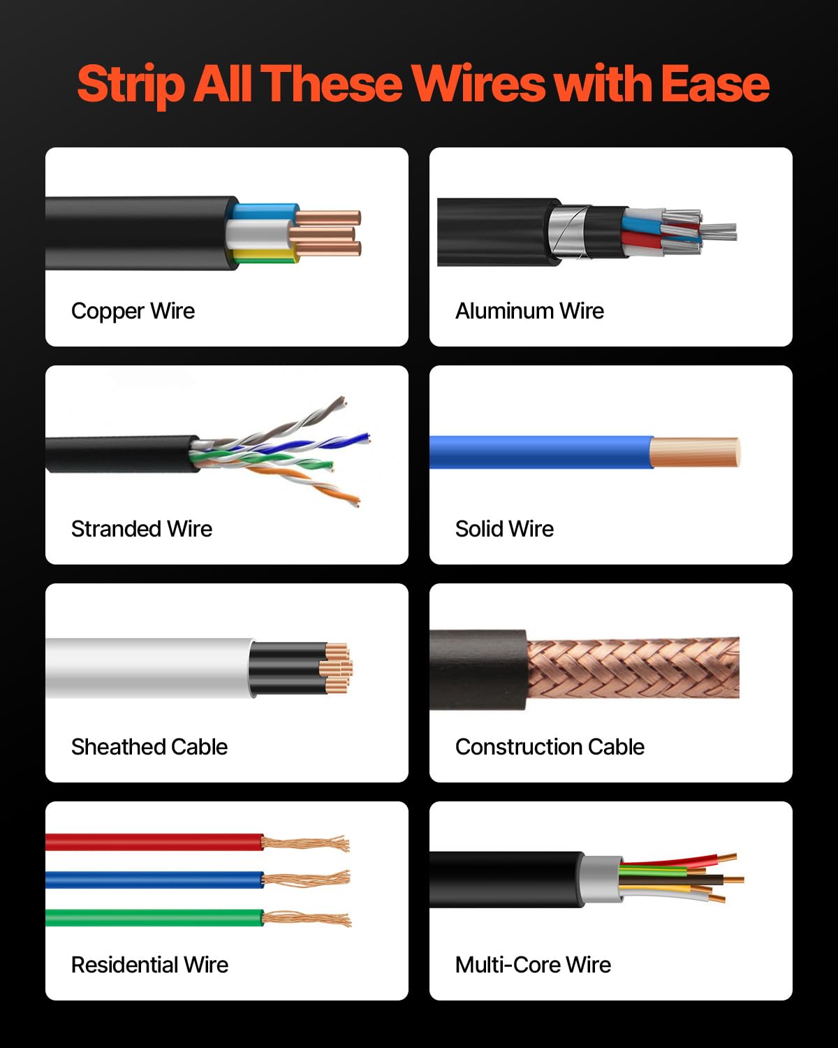 VEVOR Peladora de Cables Eléctrica, Motorizada y Automática con Cuchillas, Rodillos en Forma de V y Ventilador Diámetro de Cable Pelado Aplicable de 1,5-40 mm para Reciclaje de Chatarra de Cobre