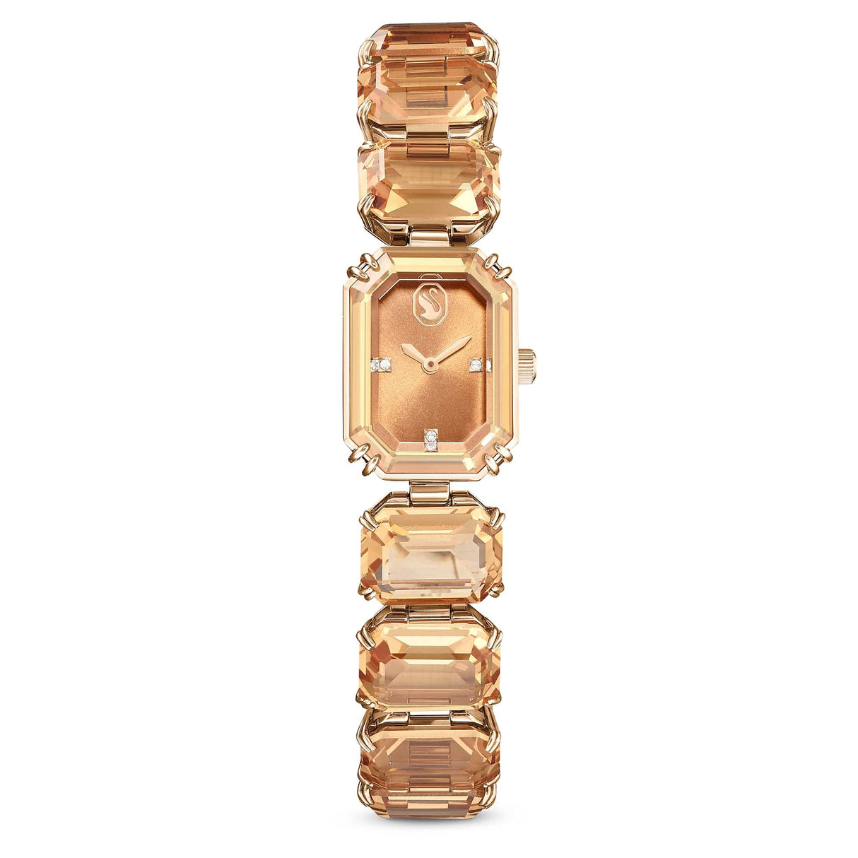 Swarovski Reloj, Pulsera de Talla Octogonal, Marrón, Acabado Tono Oro champán