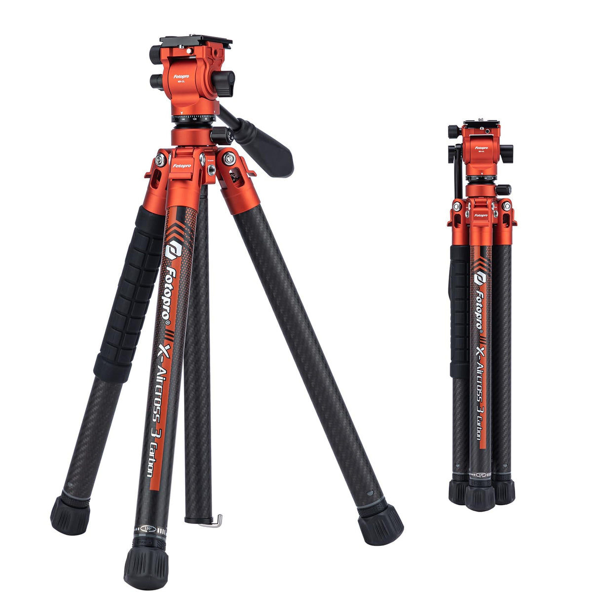 Fotopro X-Aircross 3 Lite Video - Trípode ligero para cámara de viaje de 64 pulgadas con cabeza fluida, trípode de fibra de carbono portátil de 2.2 libras para cámara réflex digital, carga de hasta 22