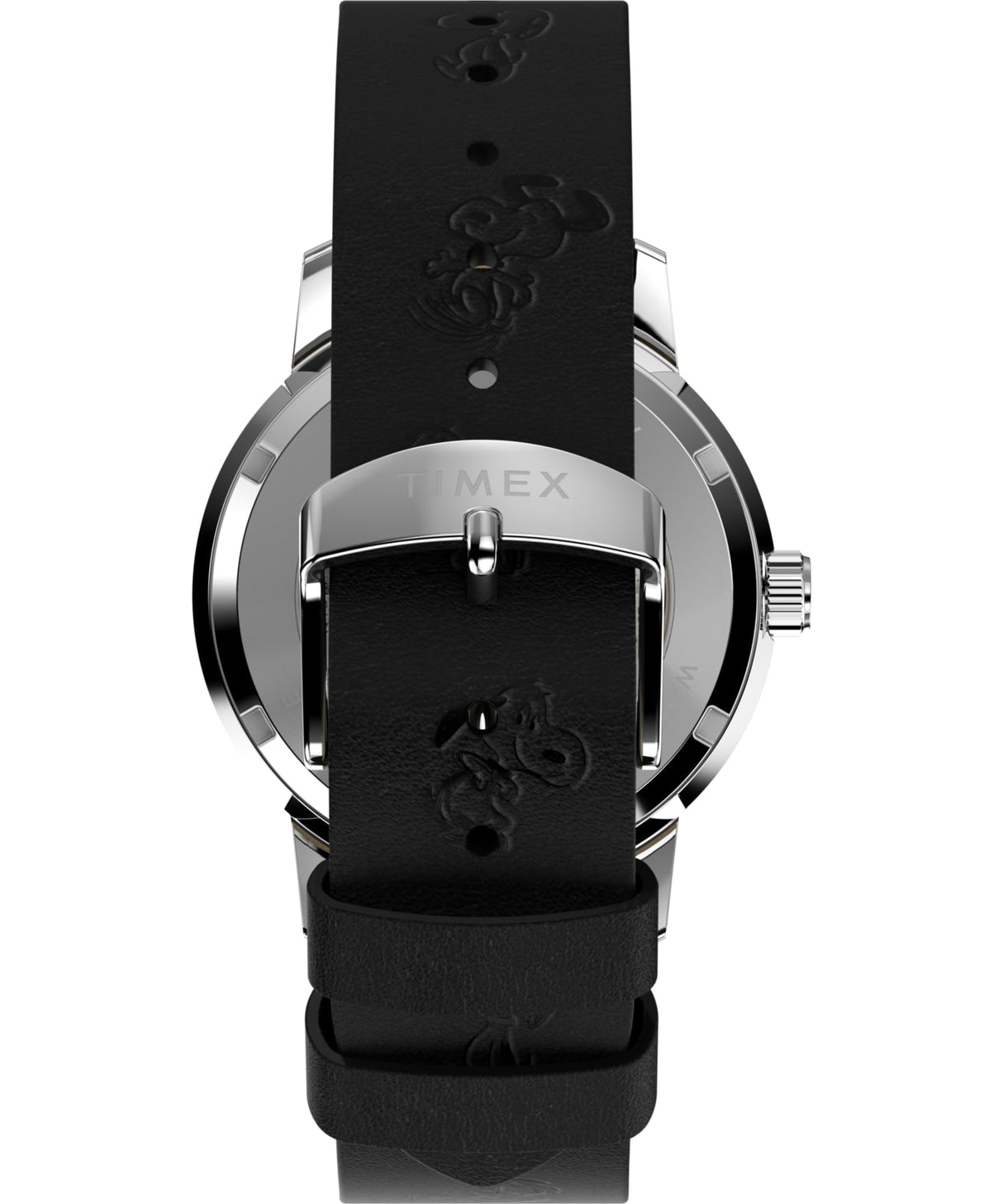 Timex Peanuts Automatic - Reloj de 40 mm para hombre, correa de liberación rápida de dos piezas de cuero negro, esfera en tono plateado, caja de acero inoxidable TW2W54000
