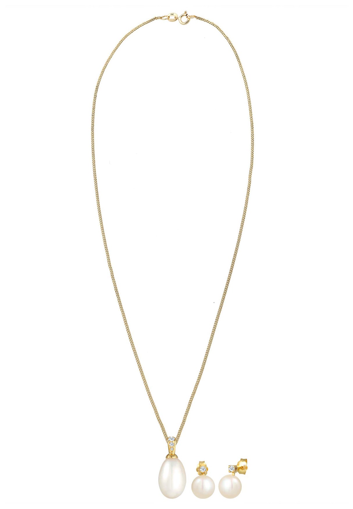 Elli DIAMONDS Juego de Joyas Pendientes de Perla Clásica con Diamante (0,11 ct.) en Oro Amarillo 585