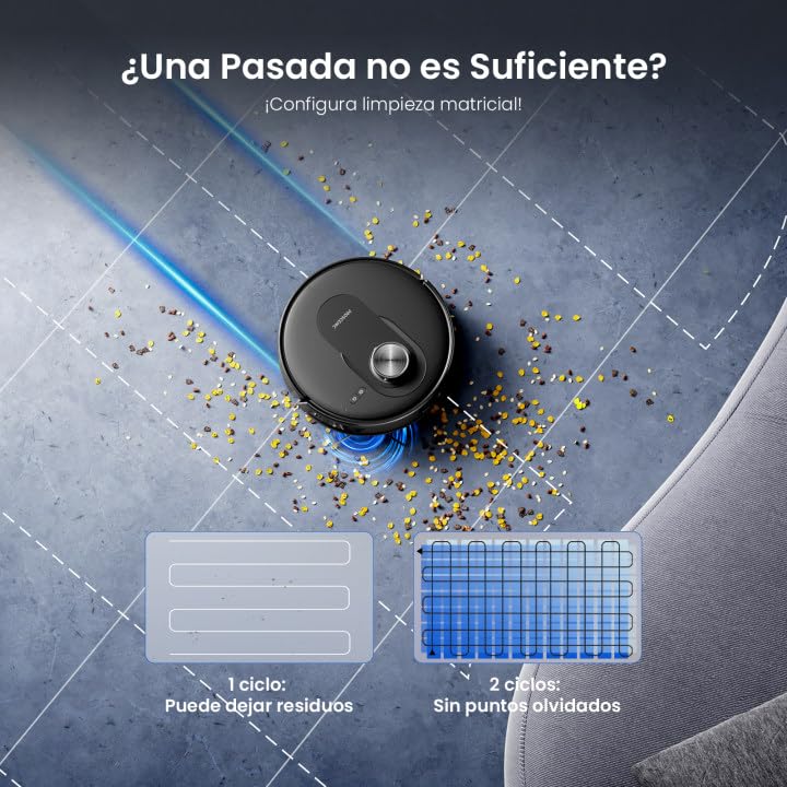 Proscenic Q8 MAX Robot Aspirador y Fregasuelos Potente 8000Pa/200 Min, Robot Aspirador con Sistema de Navegación Láser Inteligente, App y Alexa/Google/Siri, para Moqueta y Pelo de Mascotas/Suelos