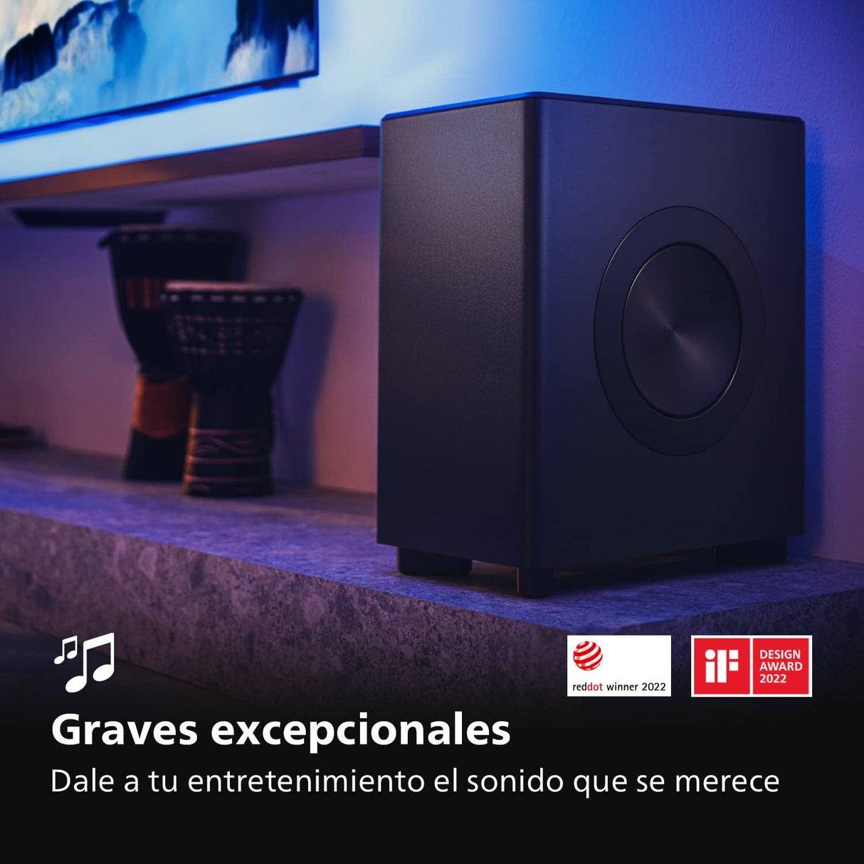Philips FW1 | Subwoofer inalámbrico | Sonido cinematográfico | Graves Ricos y Profundos | Bonito diseño | 420 W de Potencia de Salida | Negro