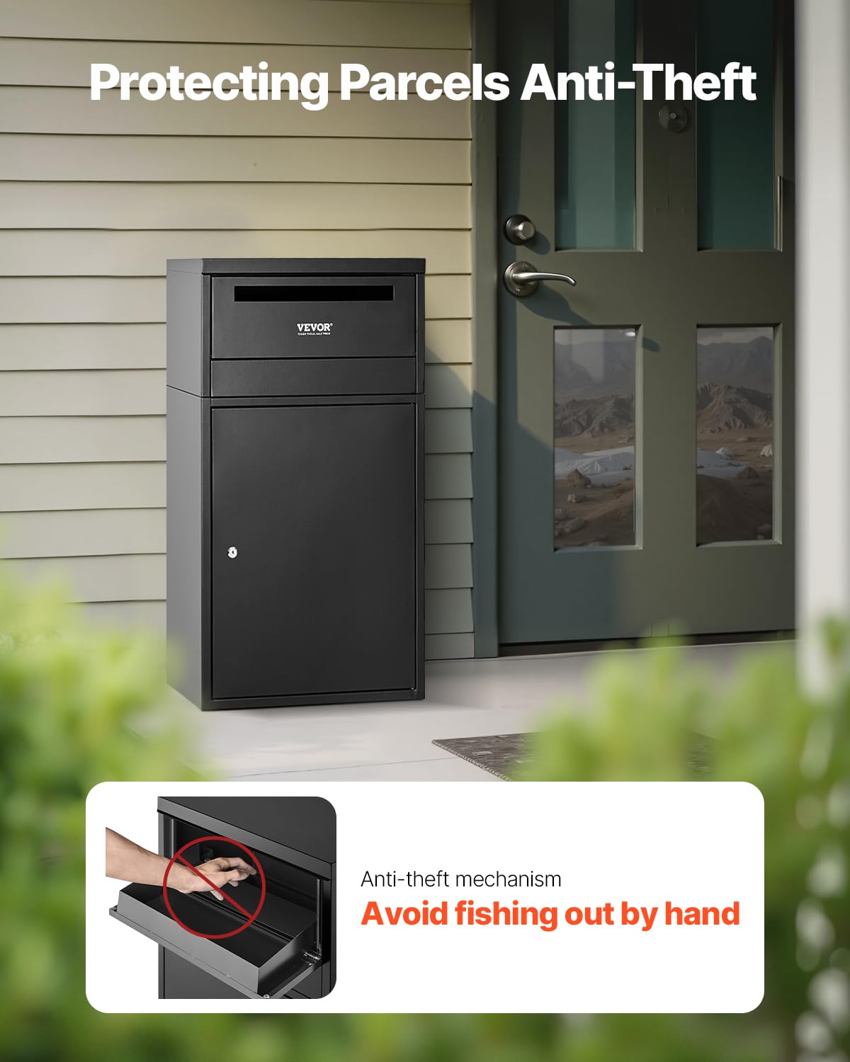 VEVOR Buzón de Correo para Paquetes de Exterior 500 x 325 x 909 mm Buzón con Cerradura de Acero Galvanizado con Diseño Antirrobo Resistente a la Intemperie para Hogar, Oficina, Porche, Negro