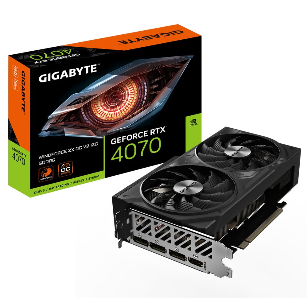 Gigabyte GeForce RTX 4070 WINDFORCE 2X OC V2 12G - 12GB GDDR6, 192bit, PCI-E 4.0, 2490MHz Core Clock, 3 x DisplayPort 1.4a, 1 x HDMI 2.1a, NVIDIA DLSS 3, GV-N4070WF2OCV2-12GD