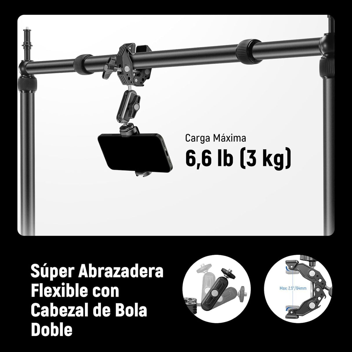 NEEWER Equipo de Montaje de cámara Superior con Doble Cabezal de Bola, súper Abrazadera/Soporte para teléfono/Abrazadera C para Fotos de Escritorio, Plataforma de Montaje de Metal para múltiples
