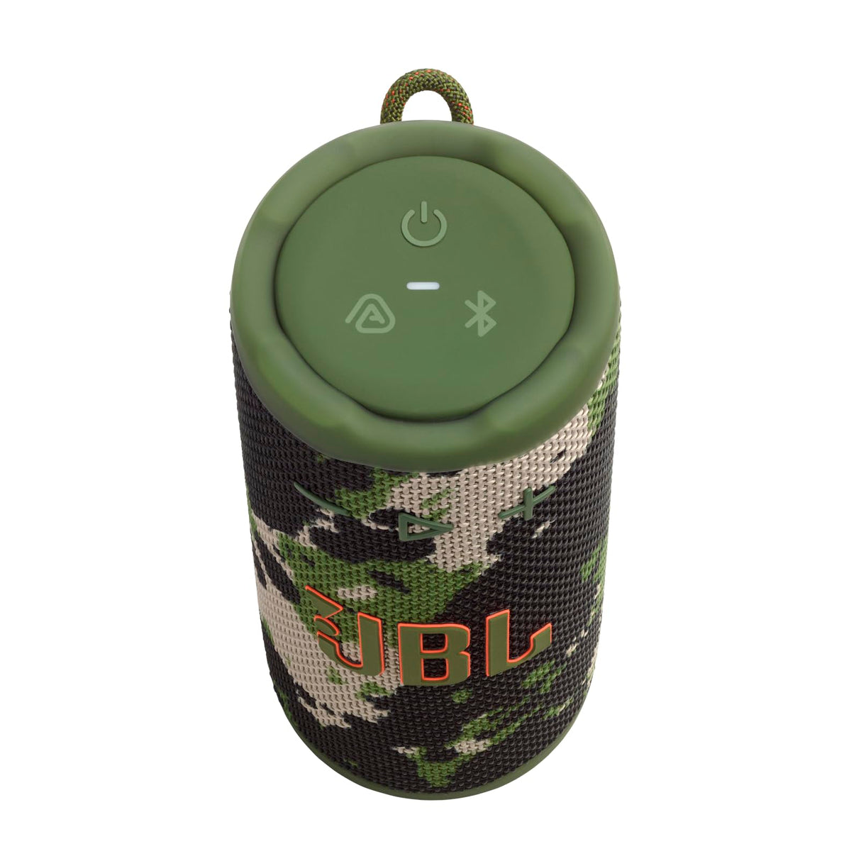 JBL Grip, altavoz Bluetooth compacto, sonido JBL Pro, AI Sound Boost, resistencia al agua IP68, luz ambiental, autonomía 14 h, conexión multi-altavoz Auracast, aplicación JBL Portable, verde camuflaje