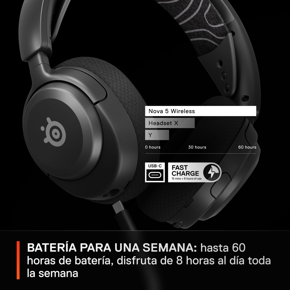 SteelSeries Arctis Nova 5 Cascos gaming inalámbricos PC, PS5, Switch 2, móvil - Controladores magnéticos de neodimio - Más de 100 preajustes de audio - Batería de 60h - 2,4 GHz o BT - Micro Gen2.X