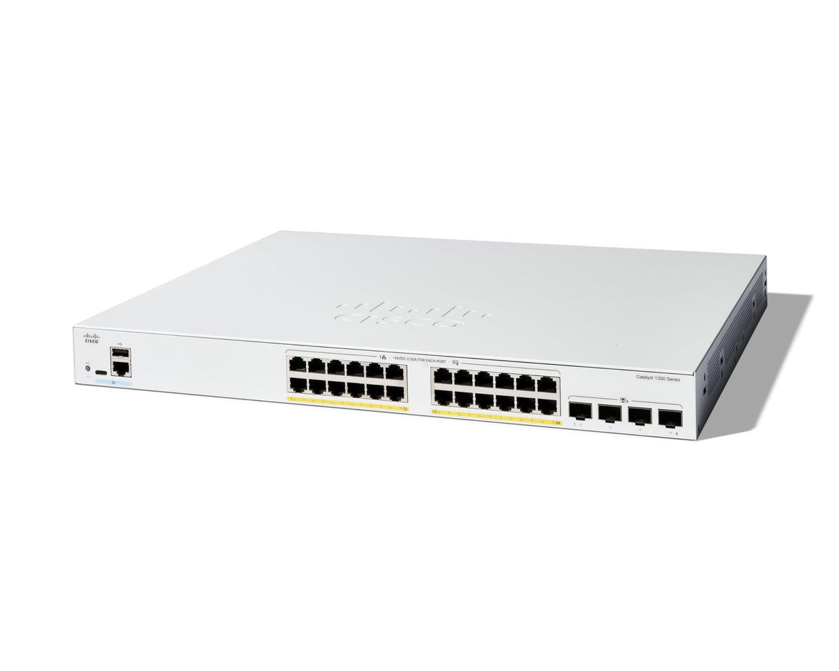 Cisco Switch gestionado Cisco Catalyst 1300-24FP-4X, GE de 24 Puertos, PoE Completo, SFP+ GE 4x10, protección Limitada de por Vida (C1300-24FP-4X)