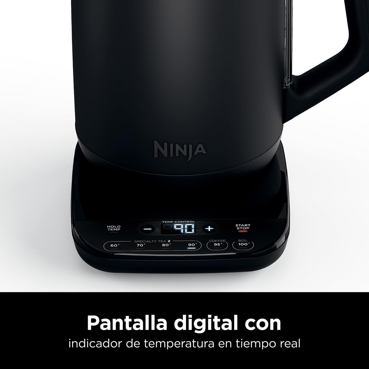 Ninja Hervidor de agua con temperatura regulable, 1,7 l, con control de temperatura, pantalla LED, fácil de usar con hervido rápido y función Hold Temp, en negro mate, KT200EU