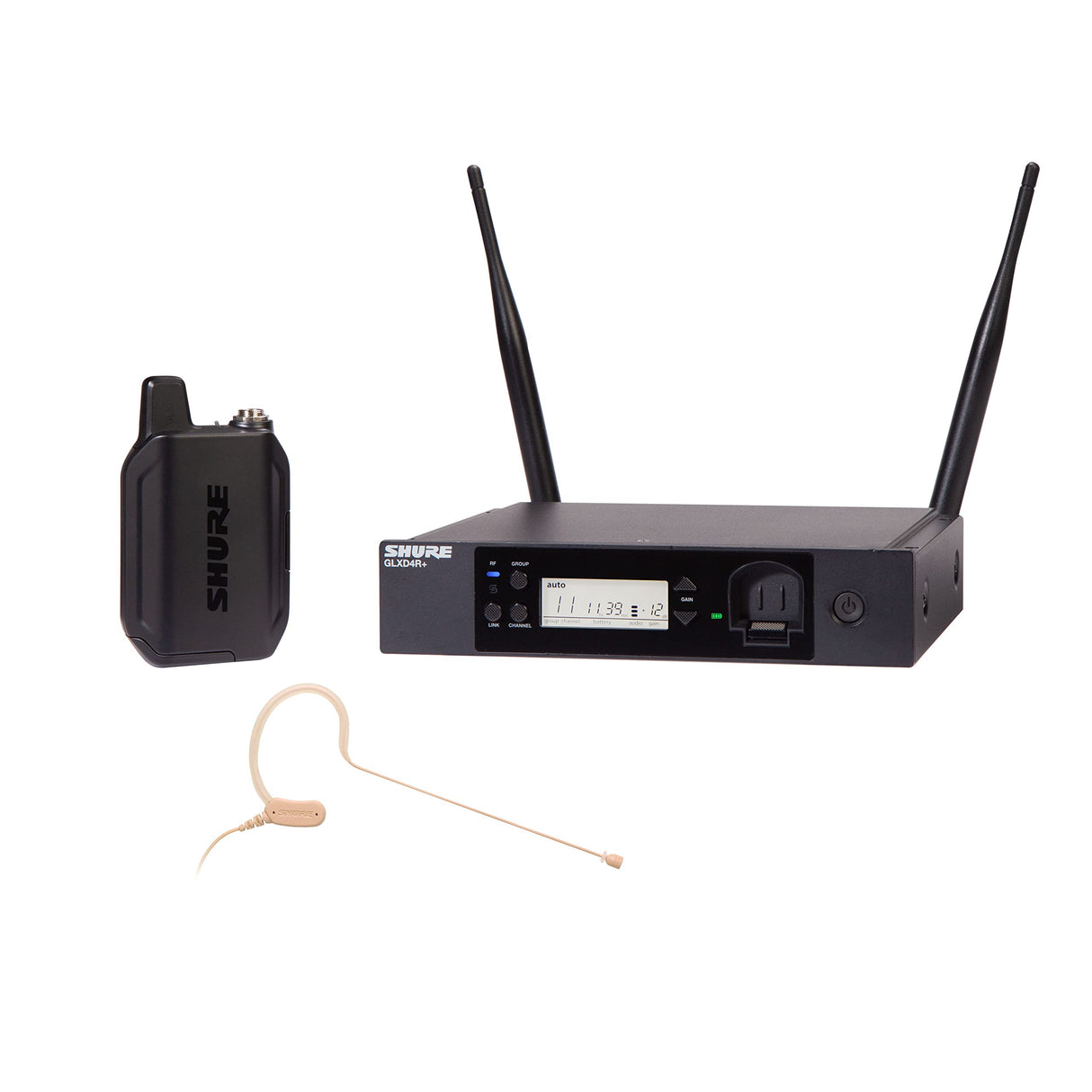 Micrófono inalámbrico Profesional Shure GLXD14R+/MX53 de Doble Banda con batería de 12 Horas y Alcance de 30m. Incluye micrófono de Diadema MX153 y Receptor de Montaje en Rack de un Solo Canal.