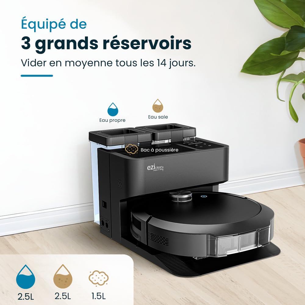 EZICLEAN Robot Aspirador Lavador Conectado con Base de Vaciado Todo Z10 Plus