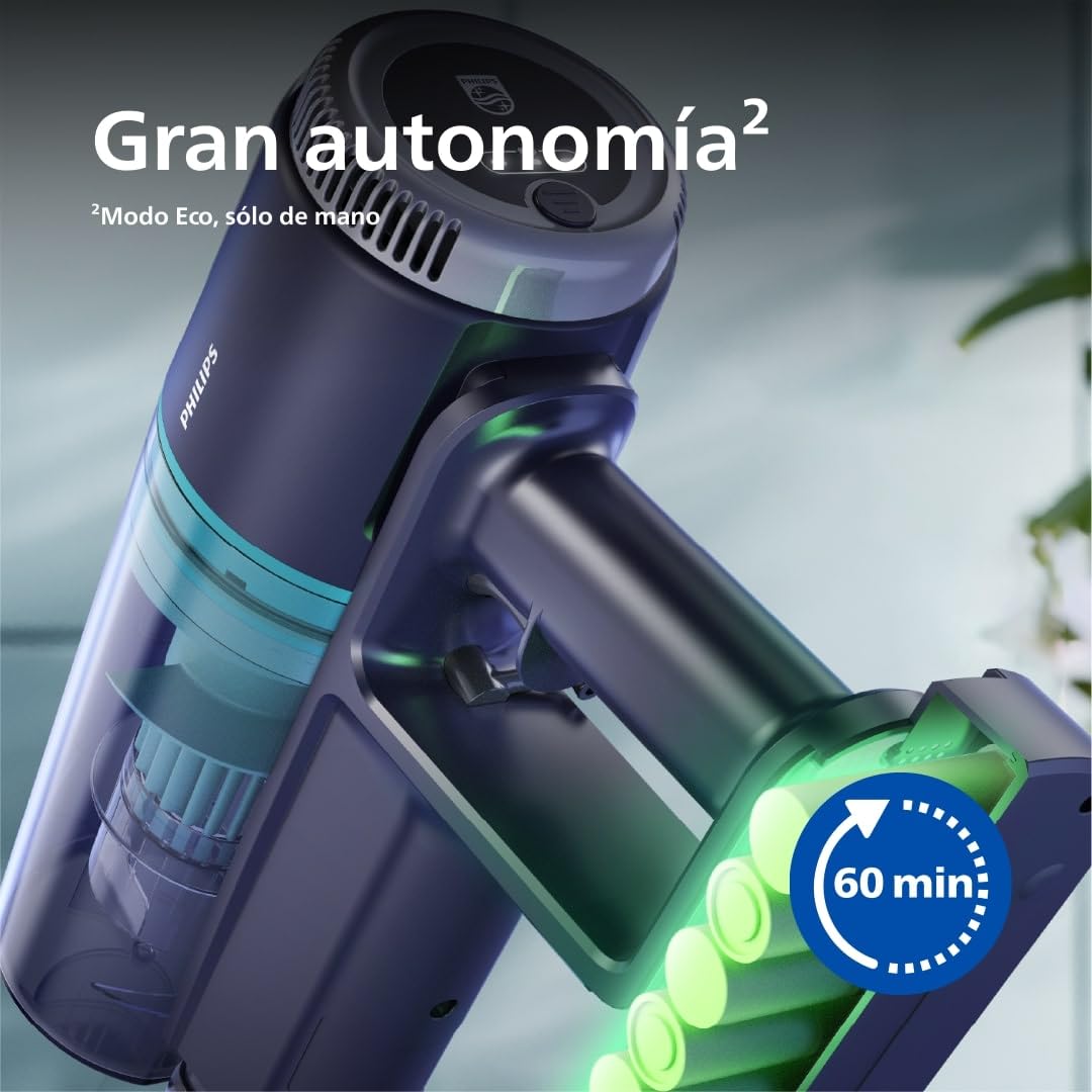 Philips Aspiradora sin Cable Serie 3000, Potente succión en Suelos Duros, 60 min de autonomía, Cepillo LED, Accesorios, batería reemplazable, Ligera y eficiente en rincones (XC3032/01)