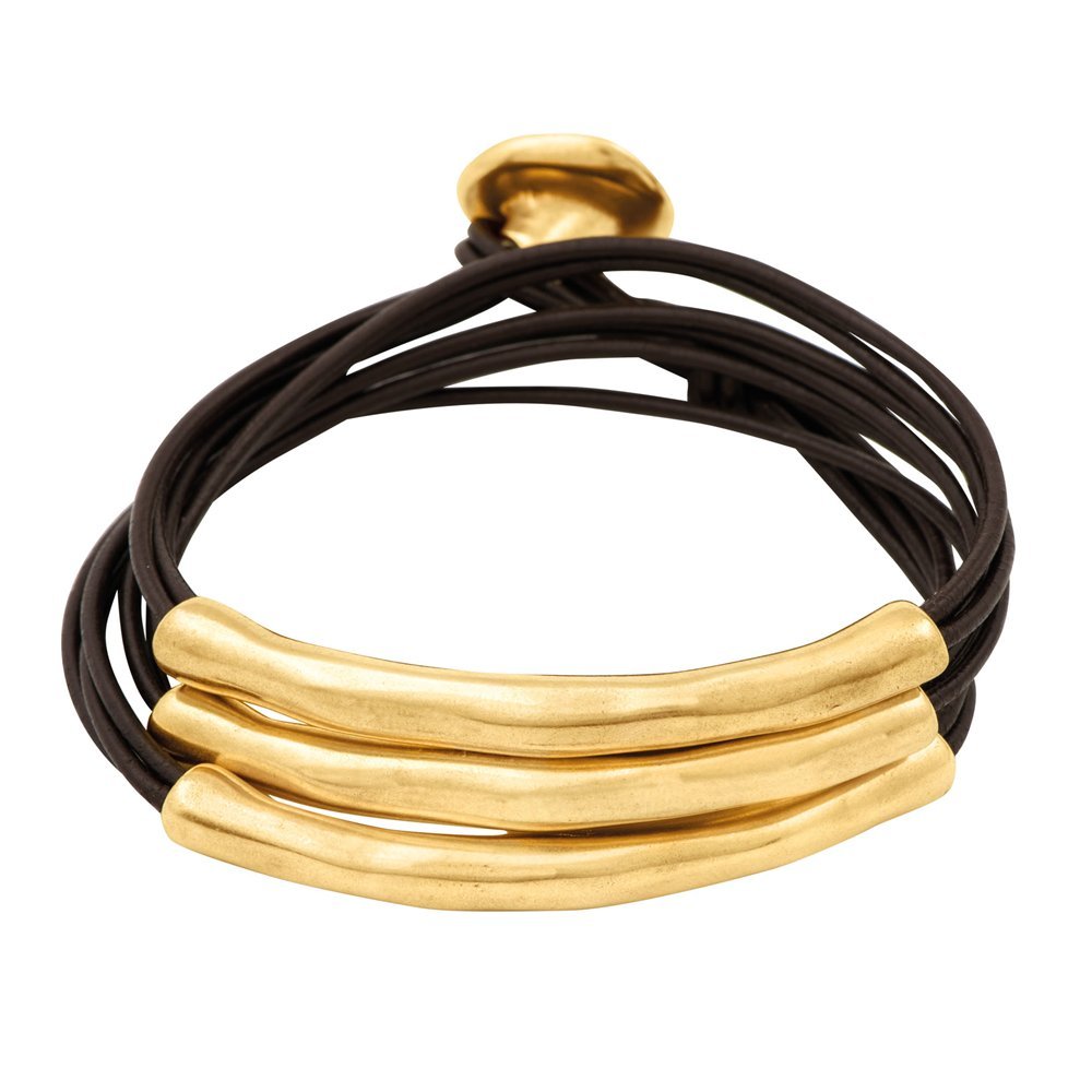 Uno de 50 Pulsera De Cuero Con Aleación De Metales Bañado En Oro De 18 K