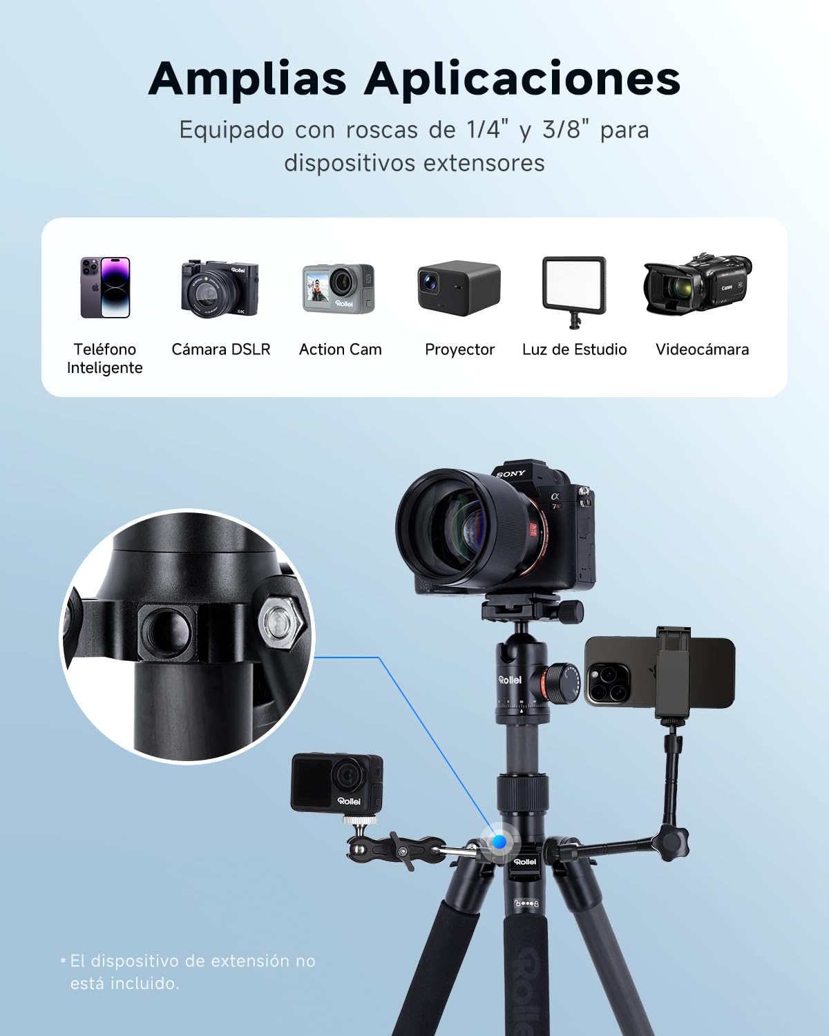 Tripode Camara Rollei C5i Negro, 156cm Tripode Carbono Fotografia de Viaje Portátil Camera Tripod Ligero con Cabezal Esférico de 360° Trípode y Monopie Compacto para Cámaras DSLR y Smartphone