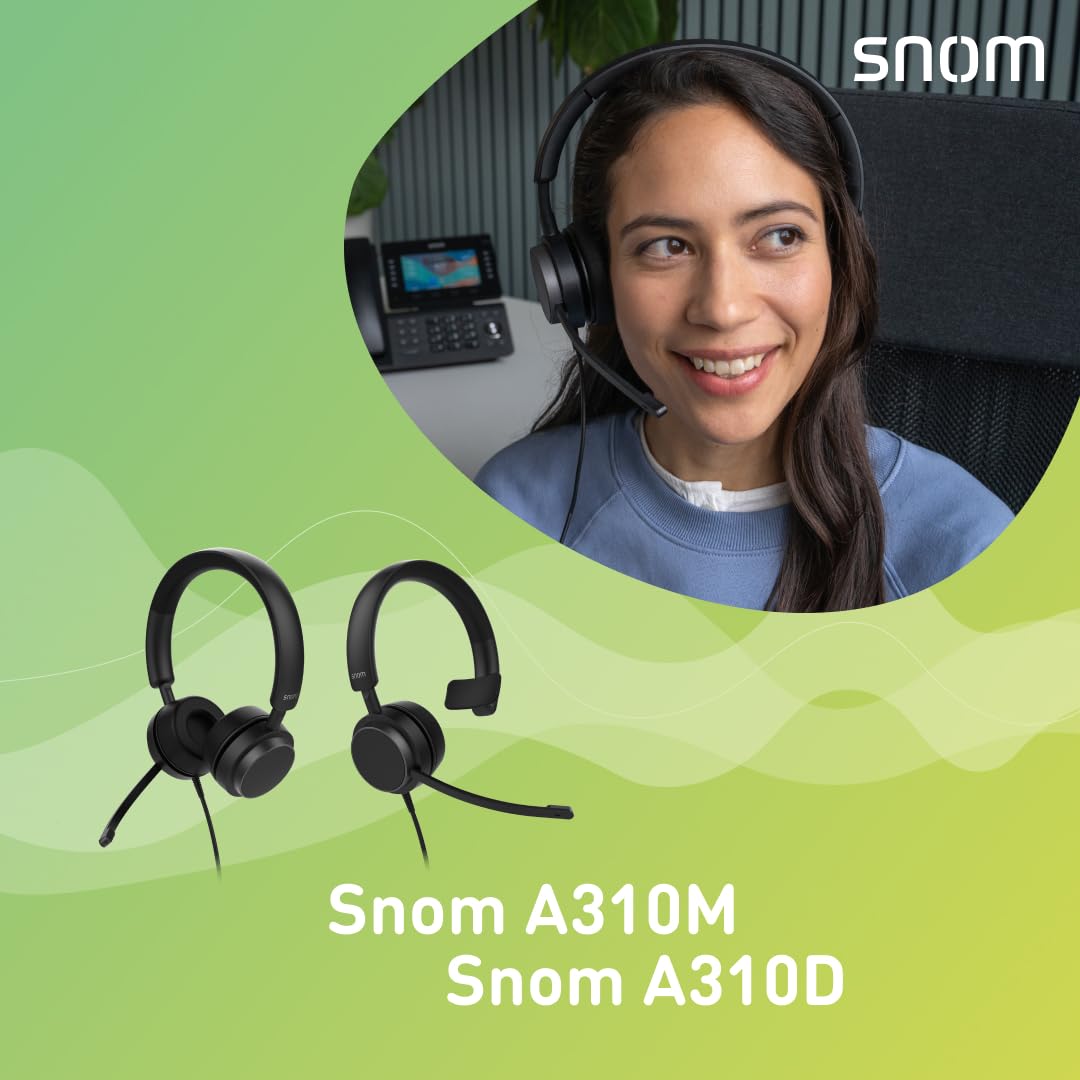 Snom A310M - Auriculares monoaurales para centros de Llamadas y oficinas - Sonido HD, Gran Comodidad, Estructura Ligera, cancelación pasiva del Ruido - Compatibles con teléfonos