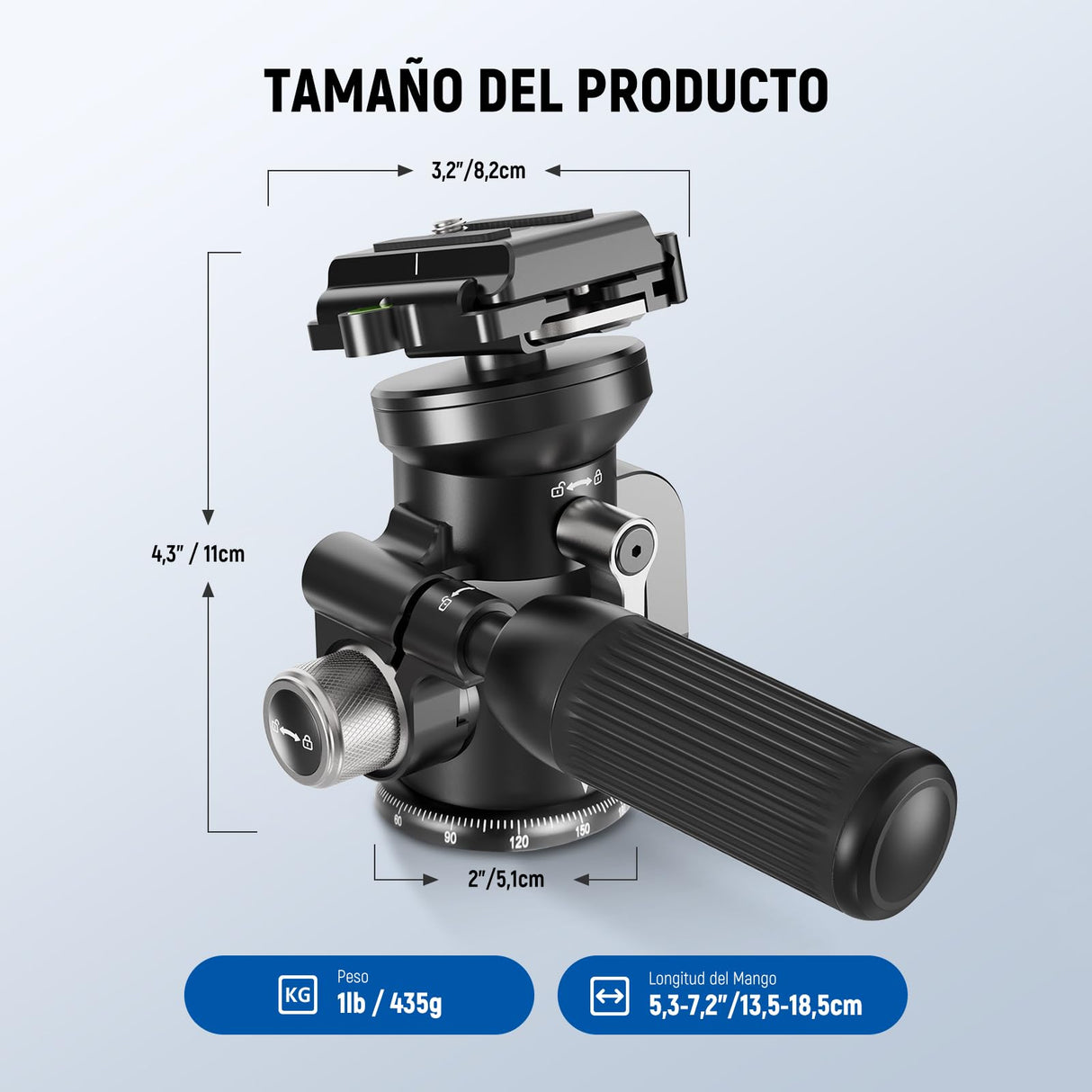 NEEWER Cámara Vídeo Trípode Cabezal Inclinable con Base Niveladora +/-15°, Cabezal de Trípode Fotografía con Mango Retráctil,1/4" Placa QR Tipo Arca para Videocámara DSLR, Carga Máx 11lb/5kg, TH03