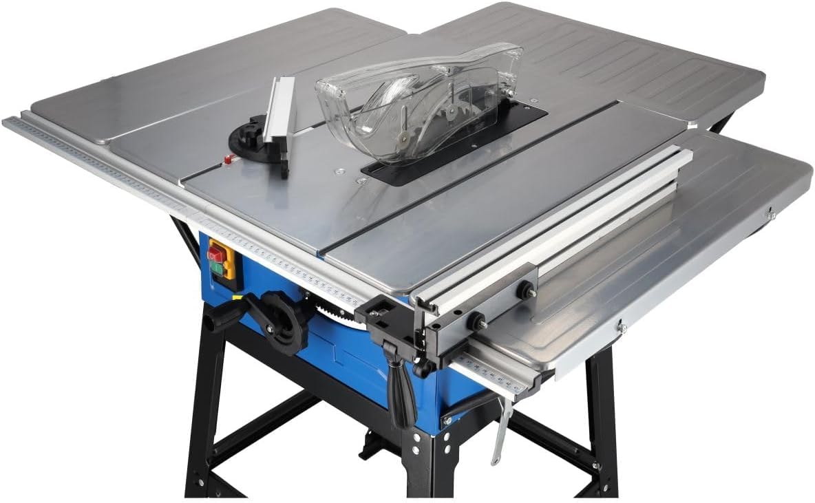 Dedra DED7754T3 Sierra de mesa para madera, cepilladora, sierra circular 2000 W, hoja de sierra de 254 mm, con tres discos incluidos, 4800 rpm, grosor máximo de corte 87 mm, sierra circular de mesa