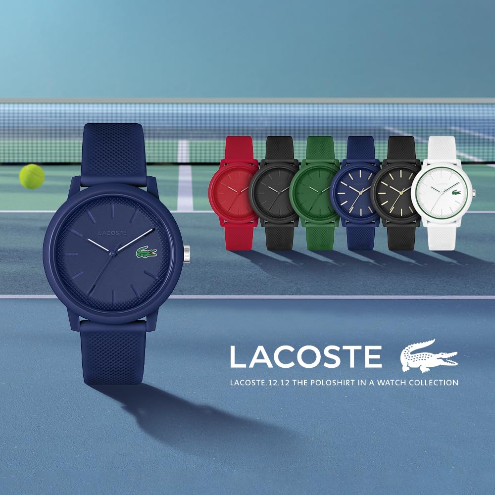 Lacoste Reloj Analógico de Cuarzo Multifunción para Hombre Colección LACOSTE.12.12 con Correa de Cuero Negra - 2010997