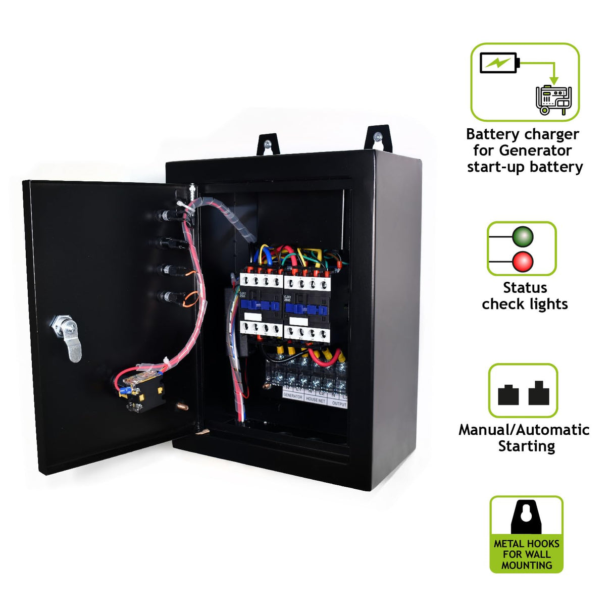 Tecnoware Power Systems - ATS para Generador 4200VA-9200VA, Sistema de Arranque Eléctrico/Automático, Indicadores de Estado, Cargador de Batería Integrado, Selector Manual/Automático