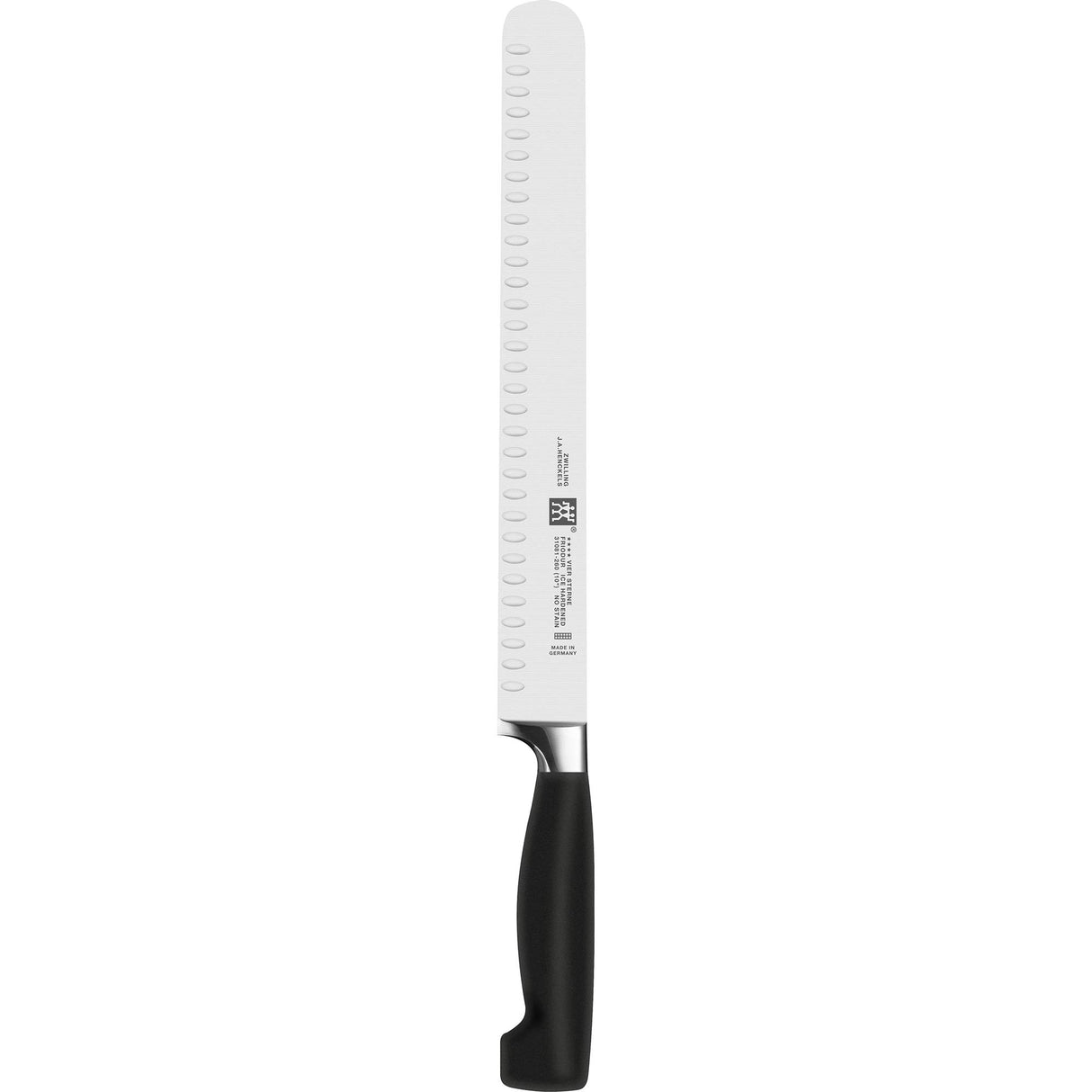 Zwilling 31081261 Cuchillo para jamón de cuatro estrellas con hueco, acero inoxidable especial, fusión especial, plástico, 25 cm, negro