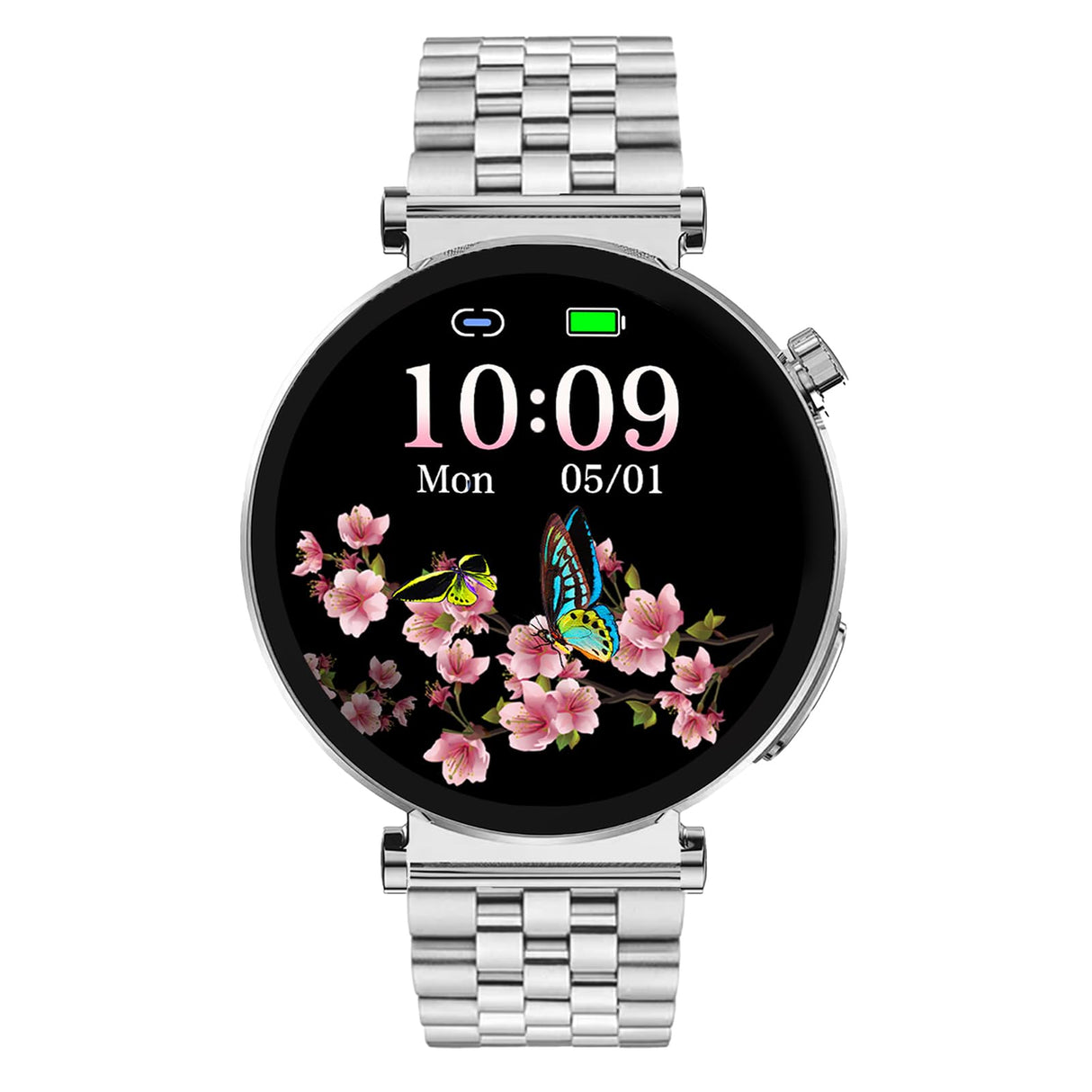 Knauermann Neo 2 (2025) - Plata Redonda - Reloj de Salud Smartwatch - ECG - Función HRV - Bluetooth BT - Apnea del Sueño - Presión Arterial - Pulsera de eslabones (Acero Inoxidable) - Herramienta,