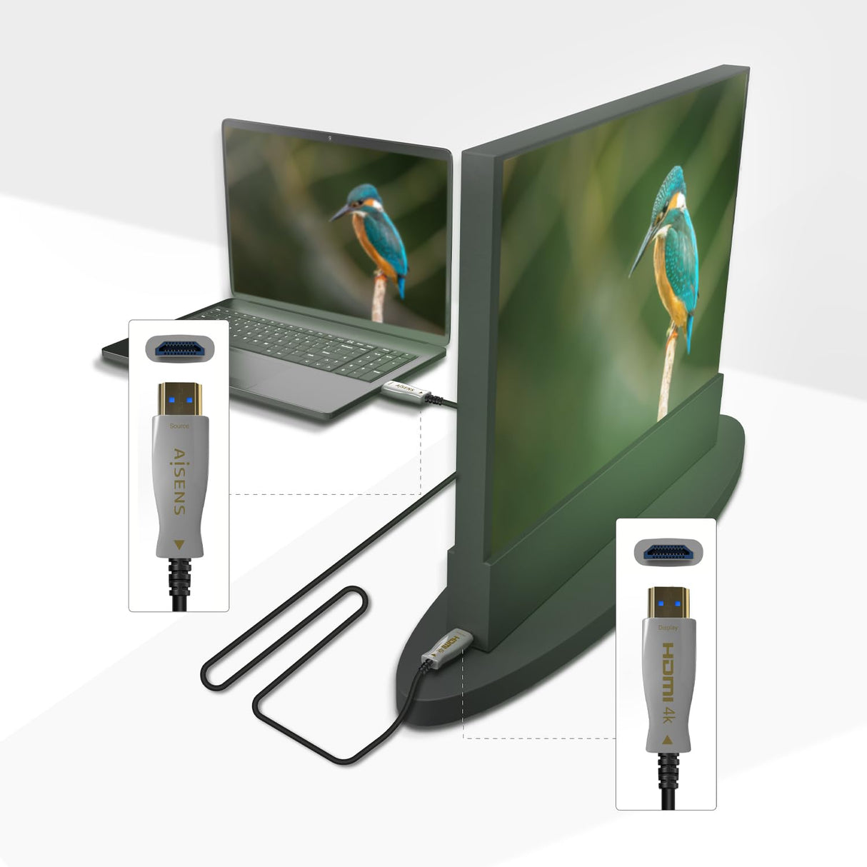 AISENS - A148-0699 - Cable HDMI V2.0 Aoc Premium Alta Velocidad/Hec 4K@60Hz 4:4:4 18Gbps, A/M-A/M, Negro, 125M