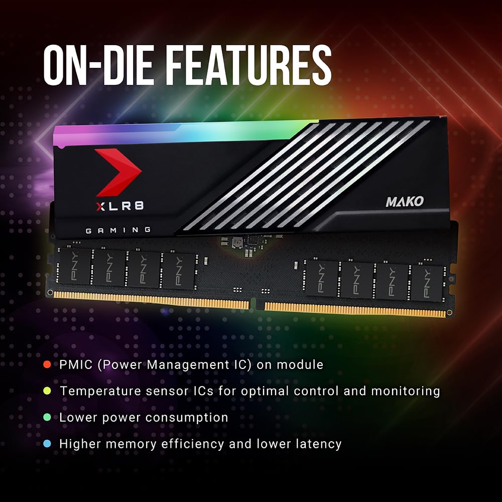 PNY Kit RAM XLR8 Gaming Epic-X RGB™ MAKO 32GB (2x16GB) DDR5 6400MHz (PC5-51200) CL40 1.4V (MD32GK2D5640040MXRGB)