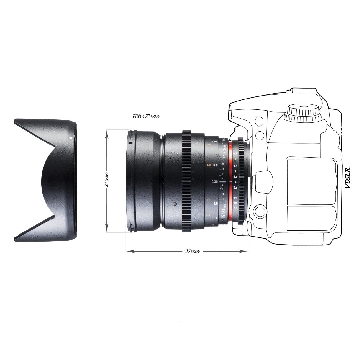 Walimex Pro - Objetivo Gran Angular para Montura Nikon (Rosca de 77 mm, 24 mm f/1,5)