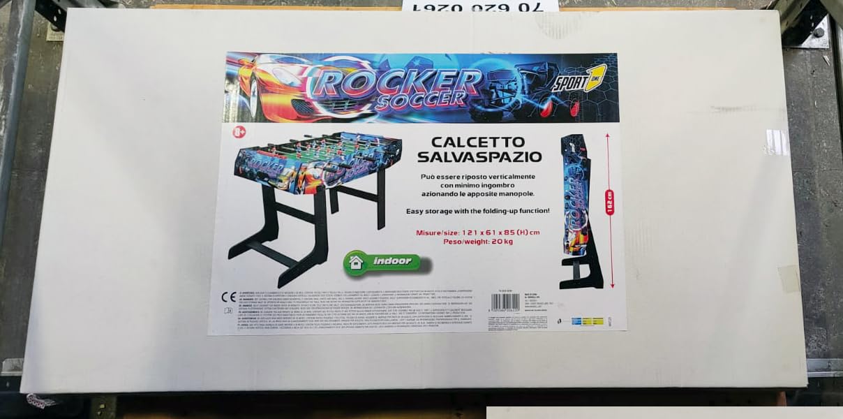 Sport1 - Futbolín Plegable con Patas, para Interior de MDF, Medidas 121 x 61 x 85 cm, Tarjeta de casa con 8 Barras pasantes, marcadores de puntuación y Bolas Incluidas, Uso Interior.