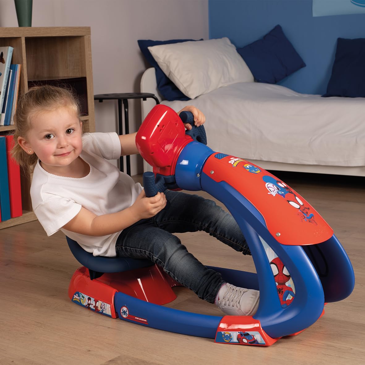 Smoby - Spidey - V8 Driver - Simulador de conducción - Piloto de Carreras - Volante electrónico - Funciones de aceleración y Marcha atrás - Sonidos y Luces - A Partir de 3 años - Fabricado en Francia